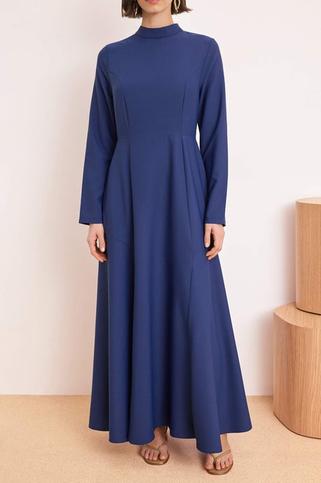 Marineblaues, flaches, langes Skater-Hijab-Kleid für Damen - Image 2