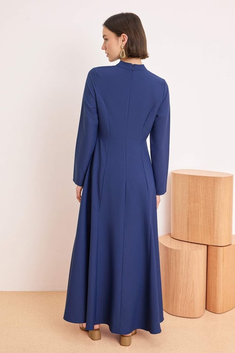 Marineblaues, flaches, langes Skater-Hijab-Kleid für Damen - Image 3