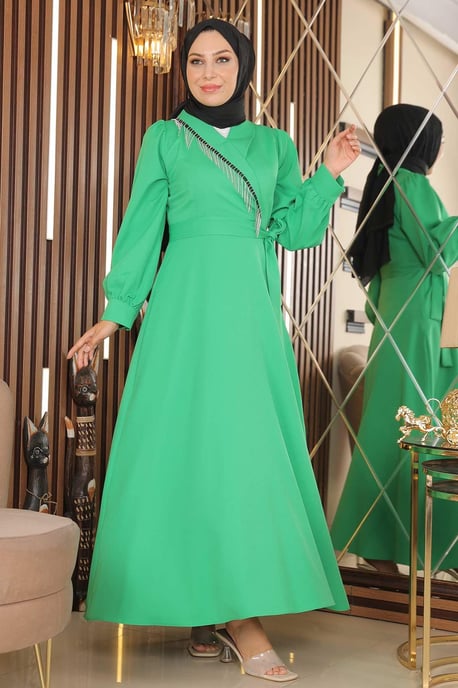Stein Quasten Kleid Grün - Image 2