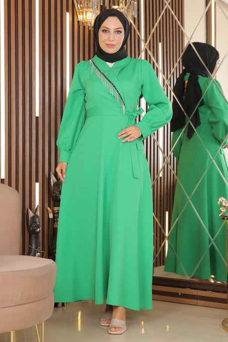 Stein Quasten Kleid Grün - Image 3