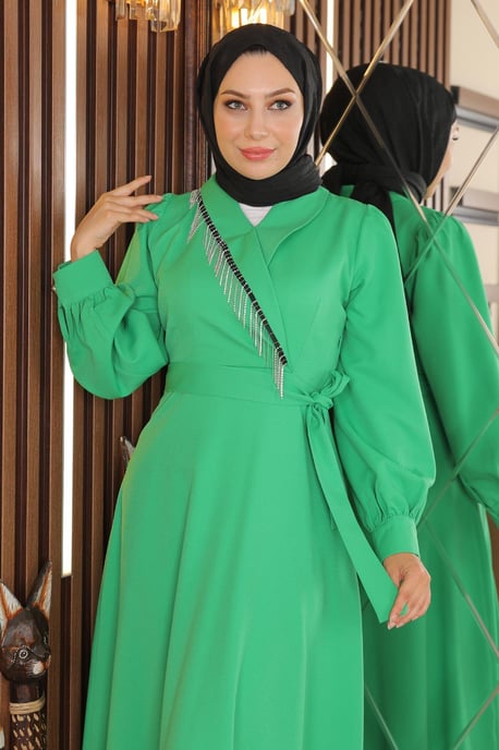 Stein Quasten Kleid Grün - Image 4