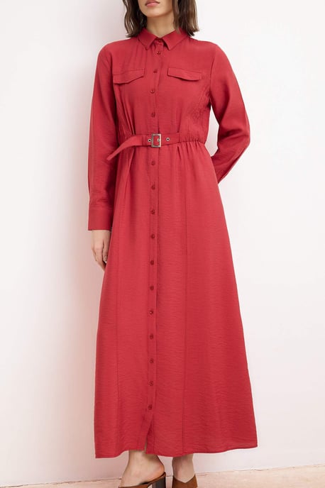 Braunes, flaches, langes, lässiges/alltagstaugliches A-Linien-Hijab-Kleid für Damen - Image 2