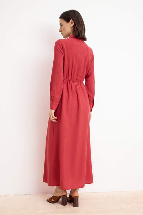 Braunes, flaches, langes, lässiges/alltagstaugliches A-Linien-Hijab-Kleid für Damen - Image 3
