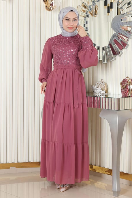 Pailletten Chiffon Abendkleid Altrosa - Image 2