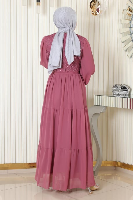 Pailletten Chiffon Abendkleid Altrosa - Image 3