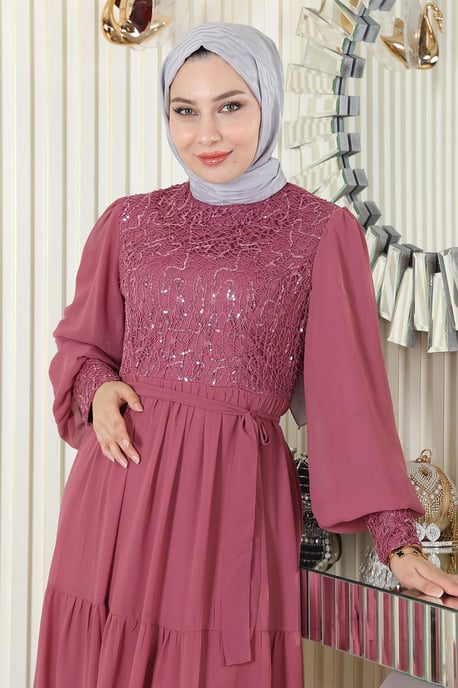 Pailletten Chiffon Abendkleid Altrosa - Image 4