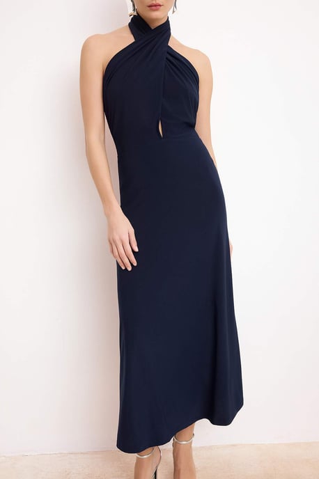 Marineblaues, flaches, ärmelloses, elegantes Midi-Kleid für Damen/Nachtkleid - Image 2