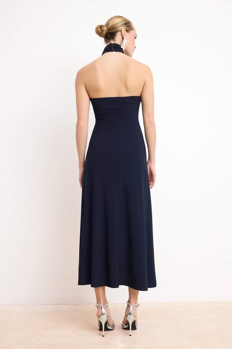 Marineblaues, flaches, ärmelloses, elegantes Midi-Kleid für Damen/Nachtkleid - Image 3