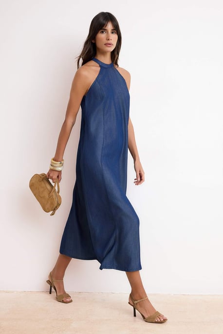 Damen Blaues, flaches, ärmelloses Maxi-Skaterkleid - Image 1