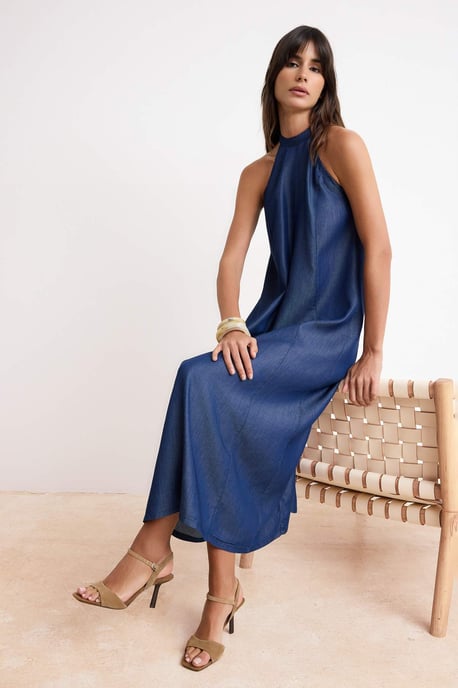 Damen Blaues, flaches, ärmelloses Maxi-Skaterkleid - Image 2