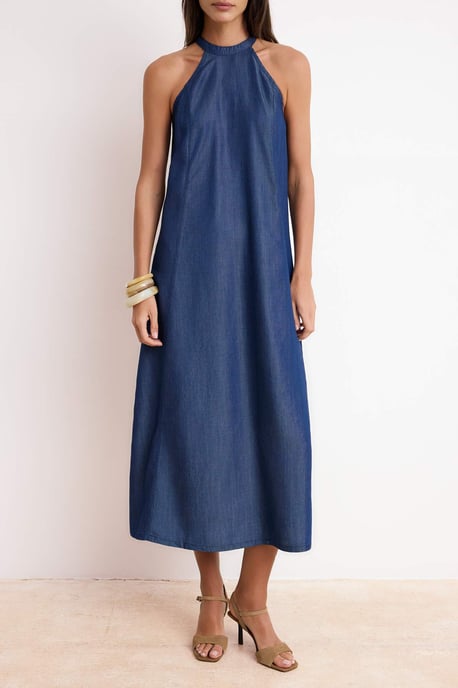 Damen Blaues, flaches, ärmelloses Maxi-Skaterkleid - Image 3