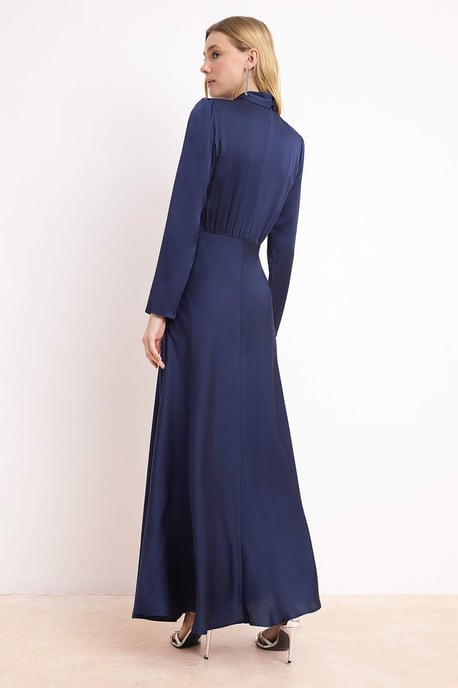 Damen marineblaue flache Maxi lange schicke/nachtliche Skater-Abendkleider - Image 3