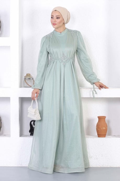 Perlen Spitzen Glitter Abendkleid Mintgrün - Image 2