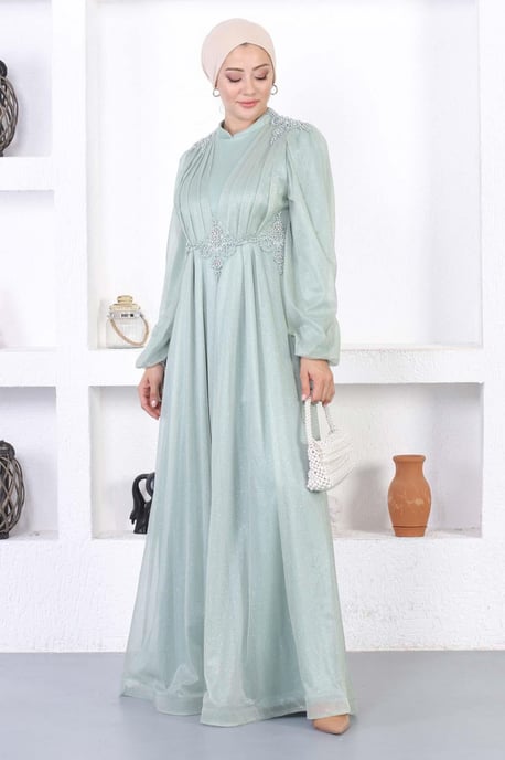 Perlen Spitzen Glitter Abendkleid Mintgrün - Image 3