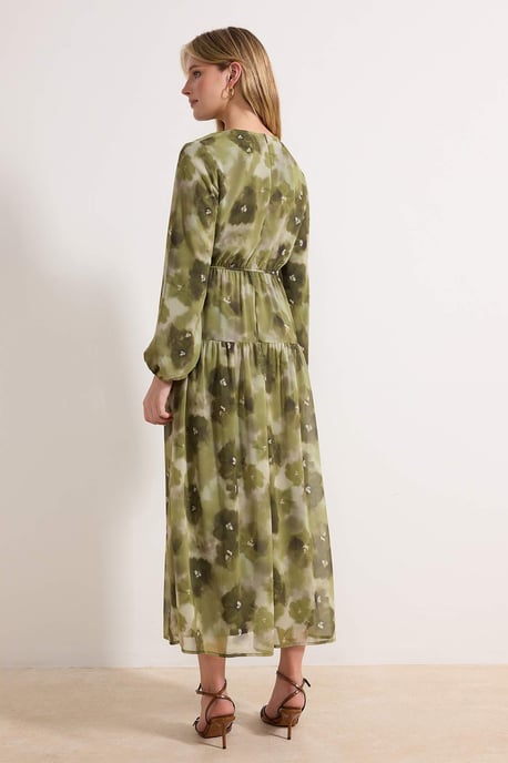 Turkishsouq Langes geblümtes Maxikleid, A-Linie, Alltags-/Hijab-Stil - Grün - Image 3