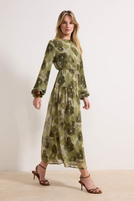 Turkishsouq Langes geblümtes Maxikleid, A-Linie, Alltags-/Hijab-Stil - Grün - Image 4