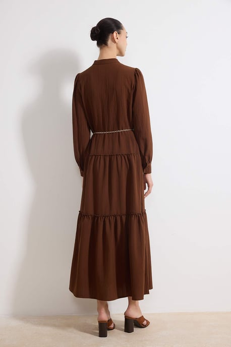Turkishsouq Langes Damen-Maxikleid im A‑Linien-Schnitt, lässig/alltagstauglich, Hijab-Stil - Braun - Image 3