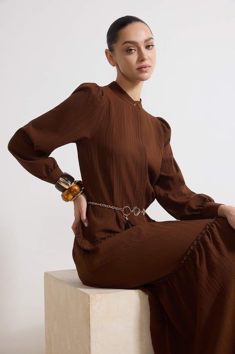 Turkishsouq Langes Damen-Maxikleid im A‑Linien-Schnitt, lässig/alltagstauglich, Hijab-Stil - Braun - Image 4