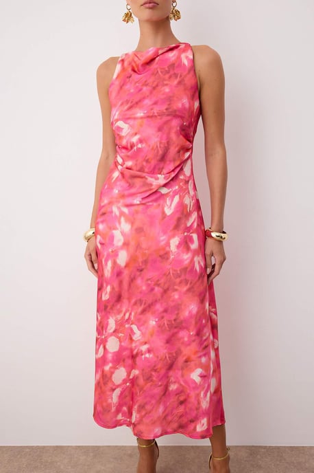 Rosa Abstrakt Midi-Kleid für Damen, ärmellos, elegant/für den Abend - Image 2