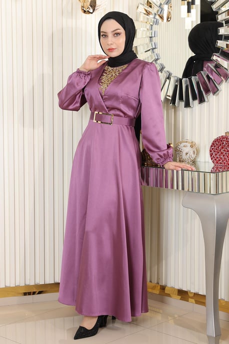Satin Abendkleid With Stein Details, Altrosa - Image 2