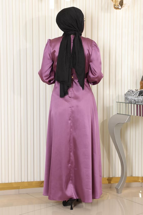 Satin Abendkleid With Stein Details, Altrosa - Image 3