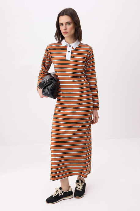 Gestreiftes, langes Maxikleid für Damen, lässig/alltagstauglich, A-Linie, Hijab-Stil - Image 1