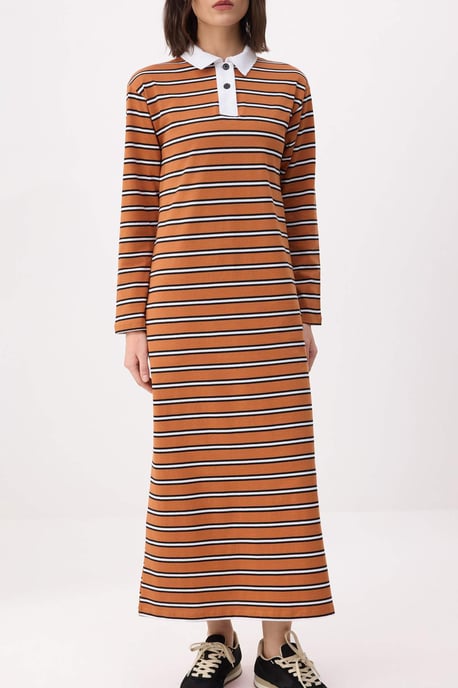 Gestreiftes, langes Maxikleid für Damen, lässig/alltagstauglich, A-Linie, Hijab-Stil - Image 2