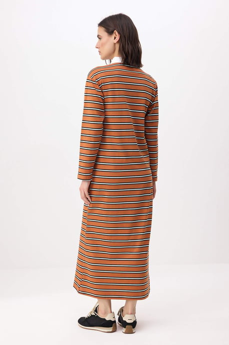 Gestreiftes, langes Maxikleid für Damen, lässig/alltagstauglich, A-Linie, Hijab-Stil - Image 3