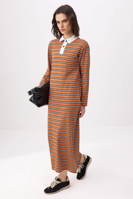 Gestreiftes, langes Maxikleid für Damen, lässig/alltagstauglich, A-Linie, Hijab-Stil - Image 4