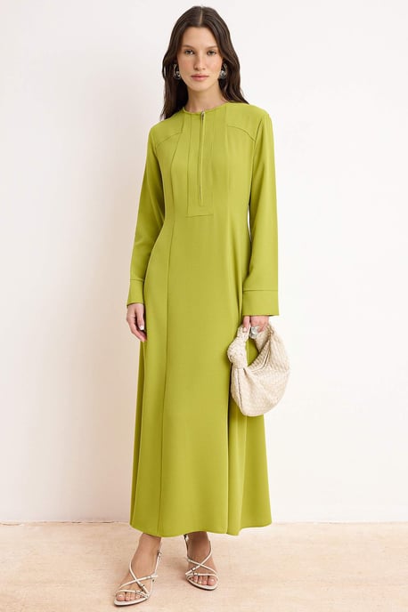 Grünes, flaches, langes, lässiges/alltagstaugliches A-Linien-Hijab-Kleid für Damen - Image 1