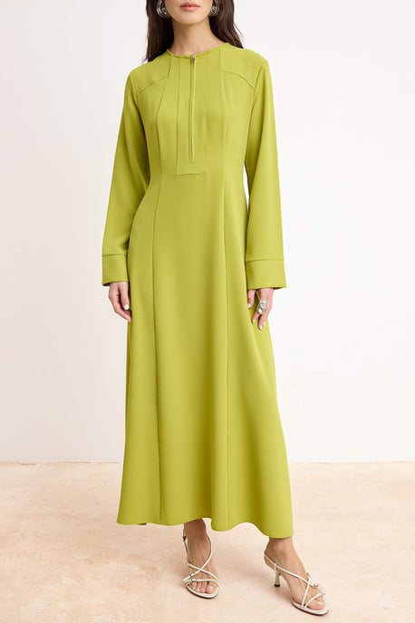 Grünes, flaches, langes, lässiges/alltagstaugliches A-Linien-Hijab-Kleid für Damen - Image 2