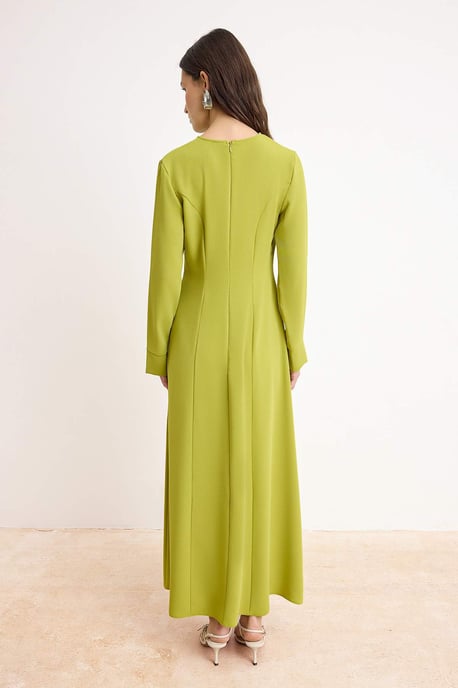Grünes, flaches, langes, lässiges/alltagstaugliches A-Linien-Hijab-Kleid für Damen - Image 3