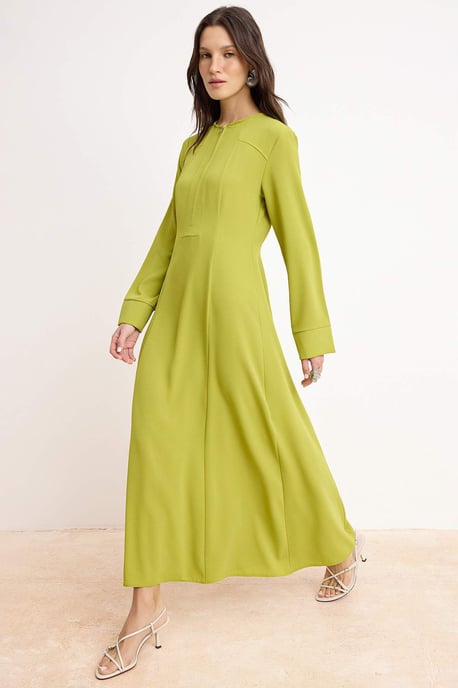 Grünes, flaches, langes, lässiges/alltagstaugliches A-Linien-Hijab-Kleid für Damen - Image 4