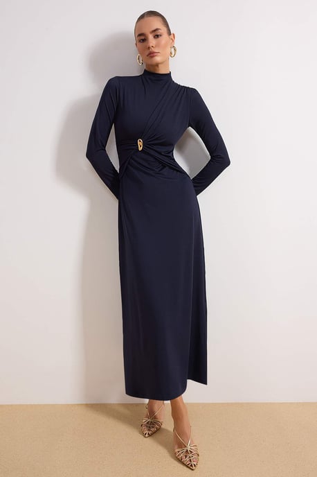 Marineblaues, flaches, langes, figurbetontes Hijab-Kleid für Damen, lässig/alltagstauglich - Image 1