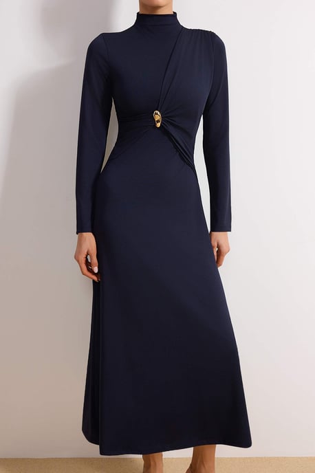 Marineblaues, flaches, langes, figurbetontes Hijab-Kleid für Damen, lässig/alltagstauglich - Image 2