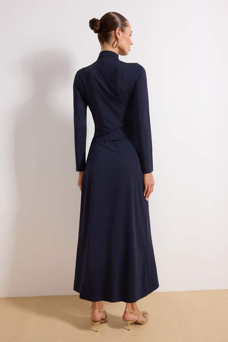 Marineblaues, flaches, langes, figurbetontes Hijab-Kleid für Damen, lässig/alltagstauglich - Image 3