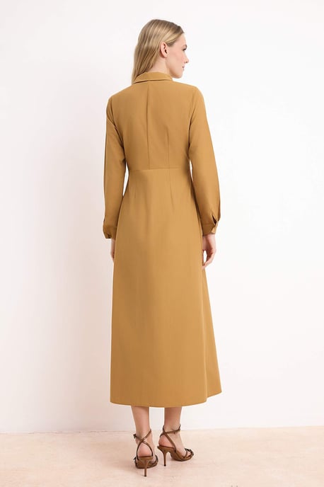 Braunes, flaches, langes, lässiges/alltagstaugliches A-Linien-Hijab-Kleid für Damen - Image 3
