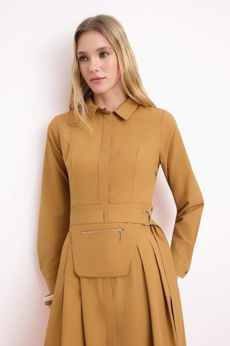 Braunes, flaches, langes, lässiges/alltagstaugliches A-Linien-Hijab-Kleid für Damen - Image 4