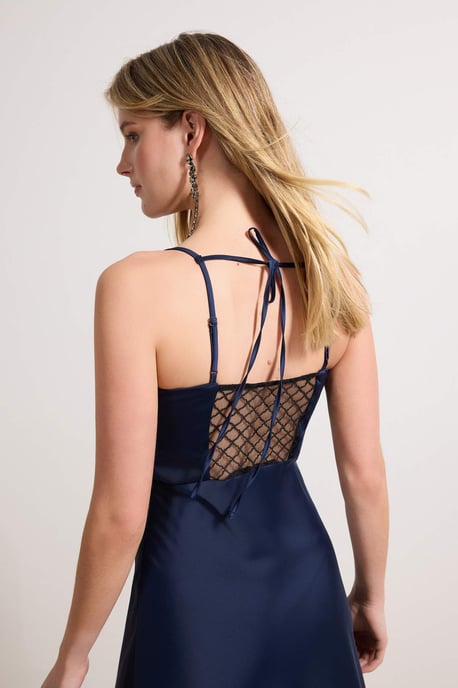 Damen marineblaues, flaches, ärmelloses Midi-Kleid, schickes Abendkleid/Slipkleid - Image 2