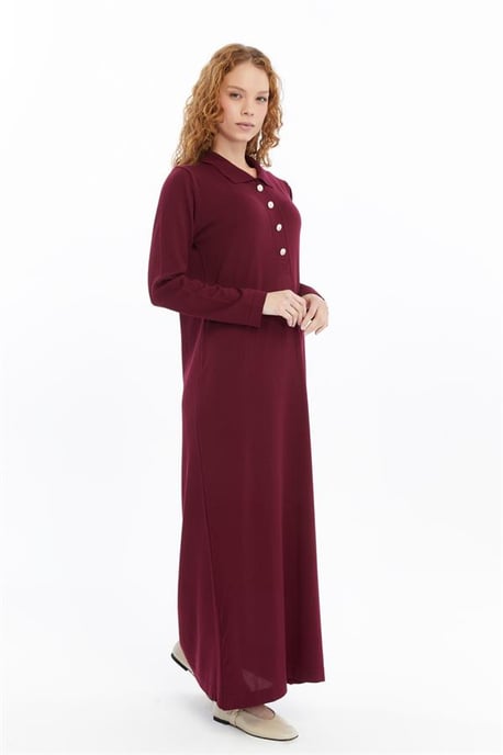 Damen Hemd Kragen Detailed Halbplacket Thin Seasonal Cold Yarn Strickwaren Kleid Burgunderrot - Image 4