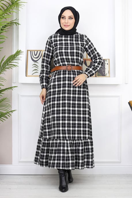 Gerüscht Hijab Kleid Schwarz - Image 1