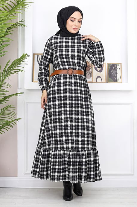 Gerüscht Hijab Kleid Schwarz - Image 3