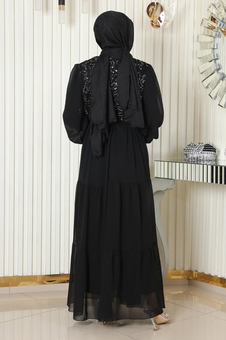 Pailletten Chiffon Abendkleid Schwarz - Image 3
