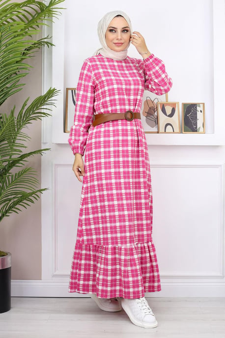 Gerüscht Hijab Kleid Rosa - Image 1