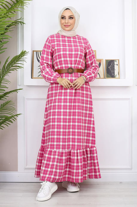 Gerüscht Hijab Kleid Rosa - Image 2