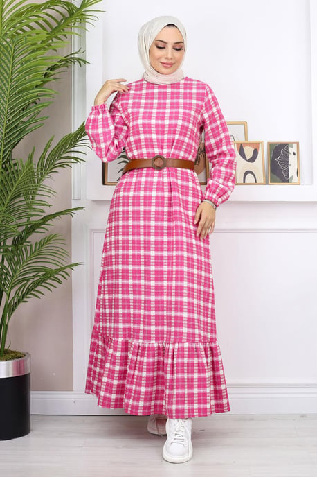 Gerüscht Hijab Kleid Rosa - Image 3