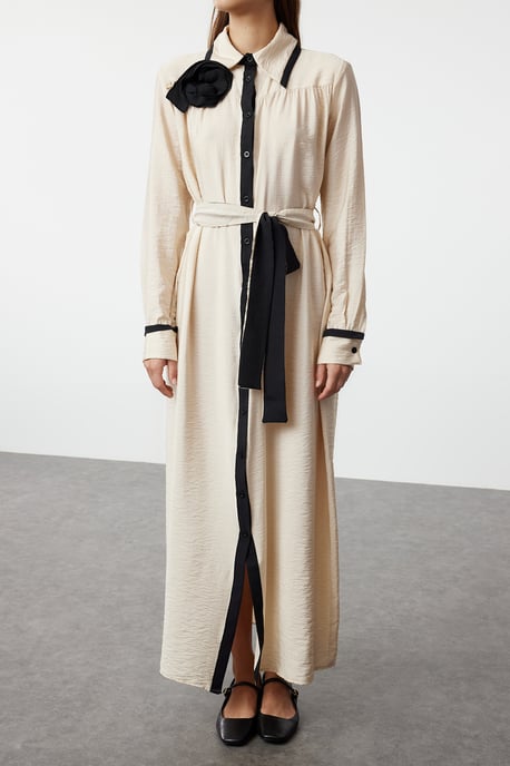 Ecrufarbenes, gerades Maxikleid für Damen, lang, lässig/alltagstauglich, mit Hijab-Abdeckung - Image 3