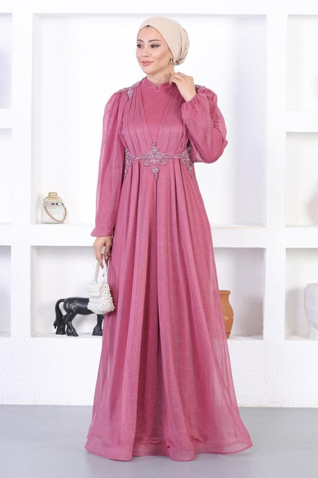 Perlen Spitzen Glitter Abendkleid Altrosa - Image 1
