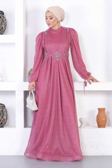 Perlen Spitzen Glitter Abendkleid Altrosa - Image 3