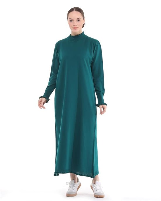 Damen Rüschen Detailed Lang Strick Kleid - Image 2
